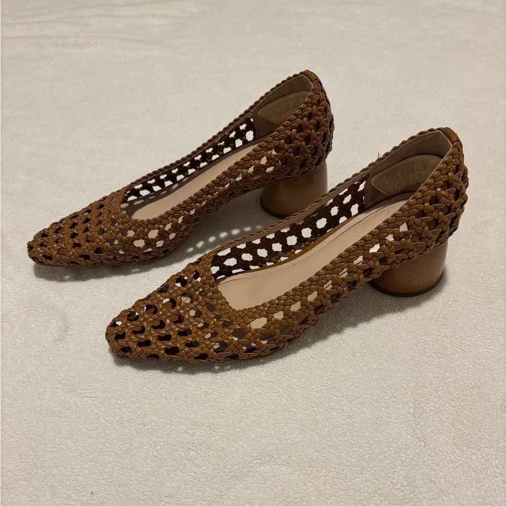 JF brown woven heels
